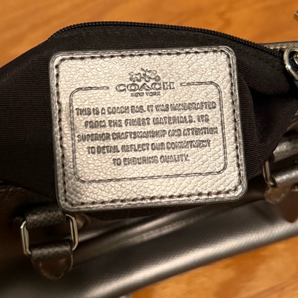 Coach Mini Bennett Metallic Cross Grain Leather Satchel in Silver/Gray - Picture 11 of 12